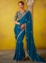 Teal blue glass tissue sequins embroidered wedding saree with blouse 2156